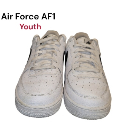 Nike Air Force One AF1 Leather Athletic Tennis Shoe Sneaker White Black YOUTH 7 - Picture 5 of 8